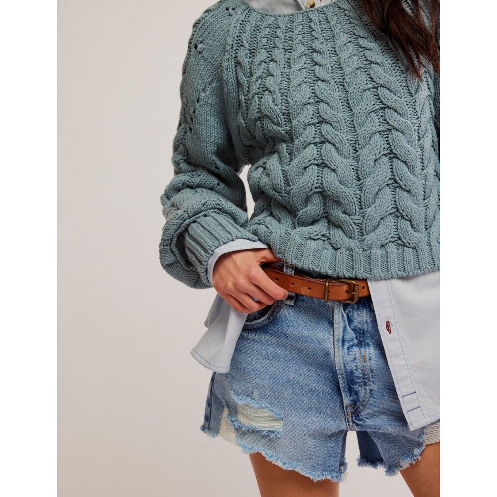 NWT FREE PEOPLE Sandre Pullover / Ancient Turquoise SZ: L - Picture 7 of 9